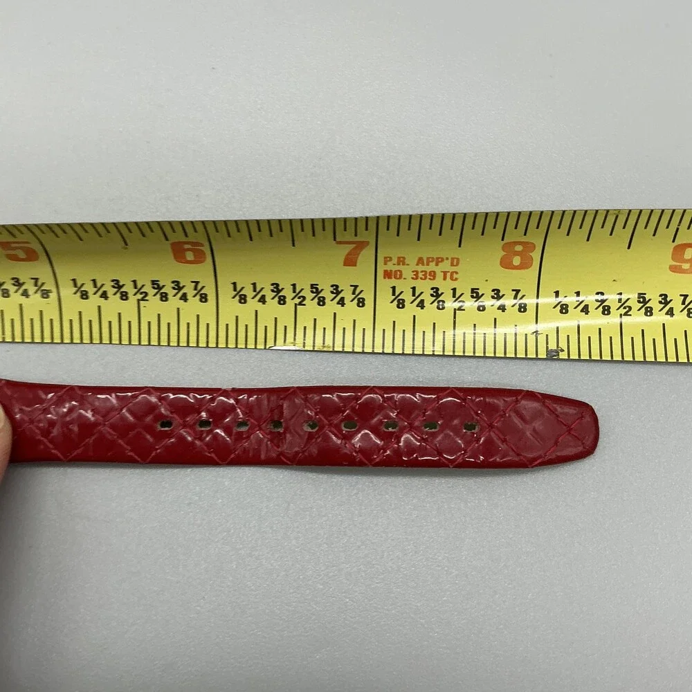 Vintage Swatch Womens Watch 25mm Silver Dial Yellow Case Red Leather Swiss